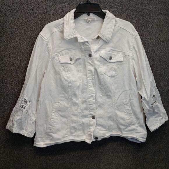 Westport Denim Women Floral Eyelet Sleeve Jean Jacket - Picture 1 of 9